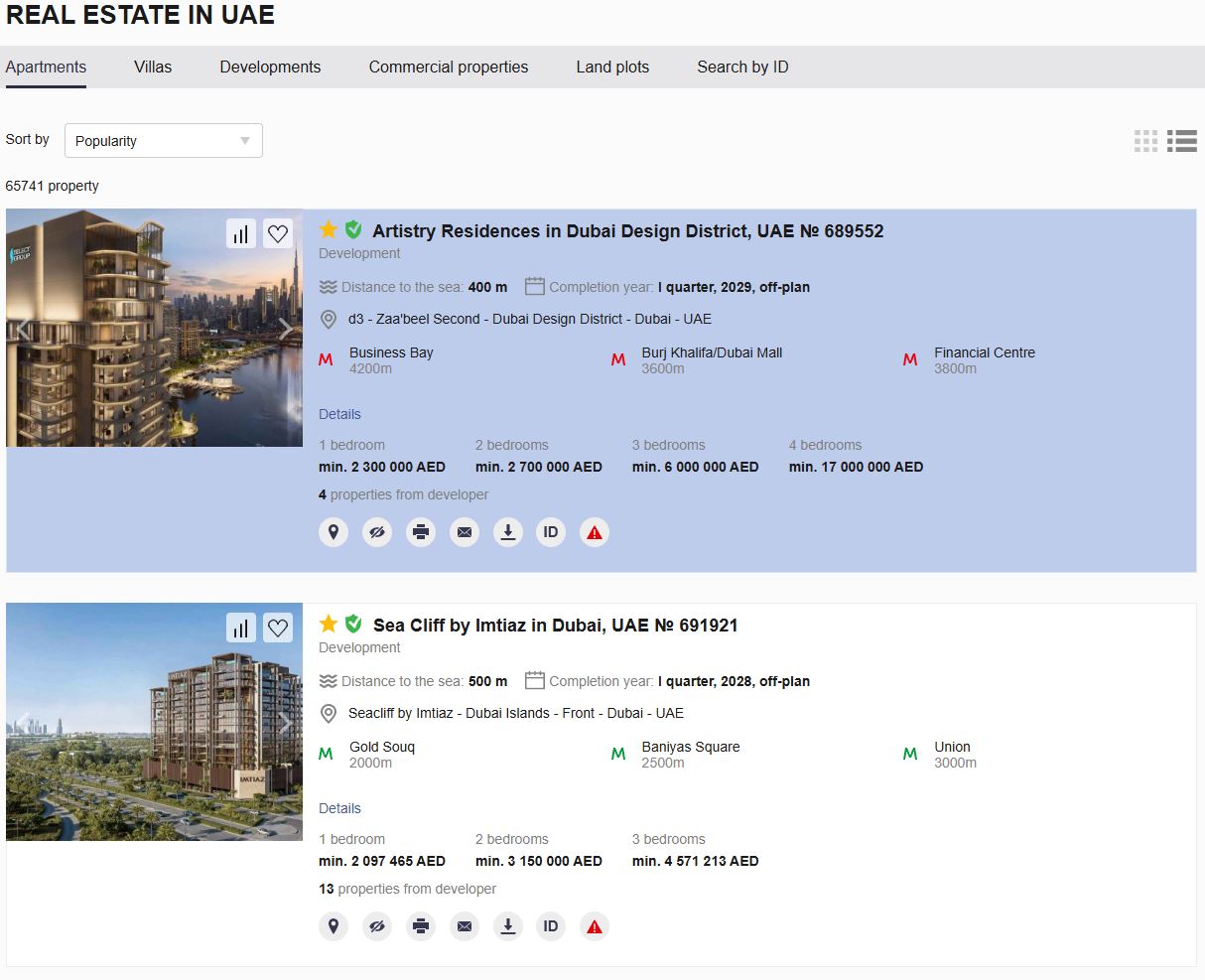 Property with Priority+, list view