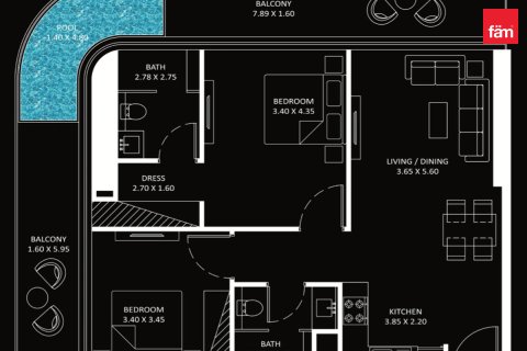 Apartman u Business Bay, Dubai, UAE 2 spavaćih soba, 104.8 m2 Br. 732917 - fotografija 15