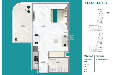 Apartment in Dubai, UAE 1 room, 37 sq.m. № 652899 - photo 29