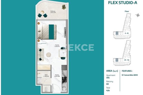 Apartment in Dubai, UAE 1 room, 37 sq.m. № 652899 - photo 27
