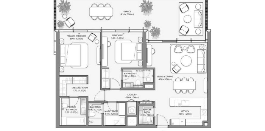 Apartament në Palm Central Private Residences në Palm Jebel Ali, Dubai, Emiratet e Bashkuara Arabe 2 dhoma gjumi, 123.7 m2. № 650624