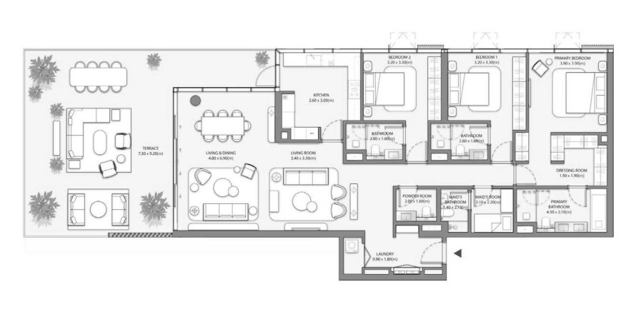Apartament në Palm Central Private Residences në Palm Jebel Ali, Dubai, Emiratet e Bashkuara Arabe 3 dhoma gjumi, 195.95 m2. № 650626