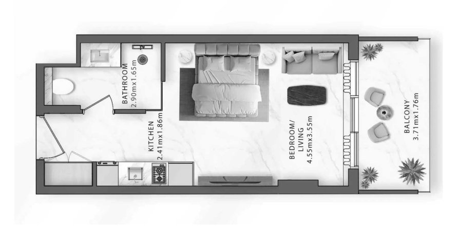 Apartament în Al Jazirah Al Hamra, Ras Al Khaimah, EAU 1 cameră, 32.73 mp.  №564818