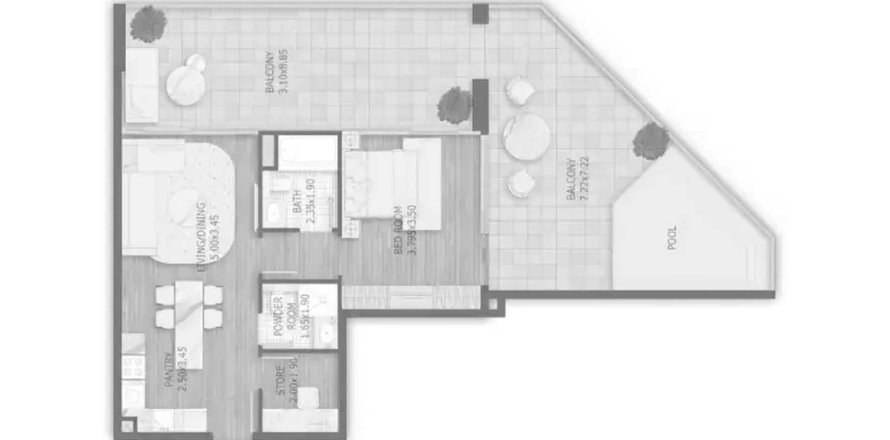 Apartmán v Stamn One v Al Satwa, Dubai, SAE 1 spálňa, 124.42 m2 č. 712377