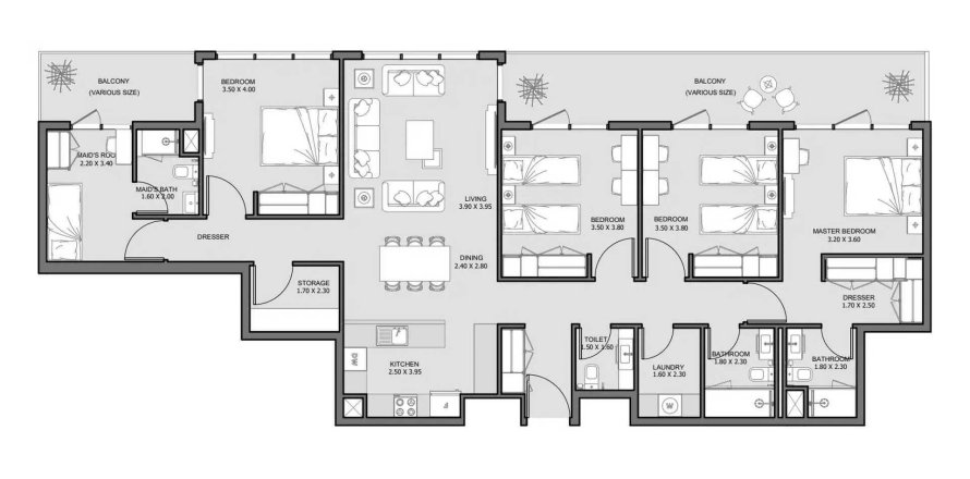 Penthouse di The District di Al Reem Island, Abu Dhabi, UEA 4 kamar tidur, 180.42 m2 nomor 579969