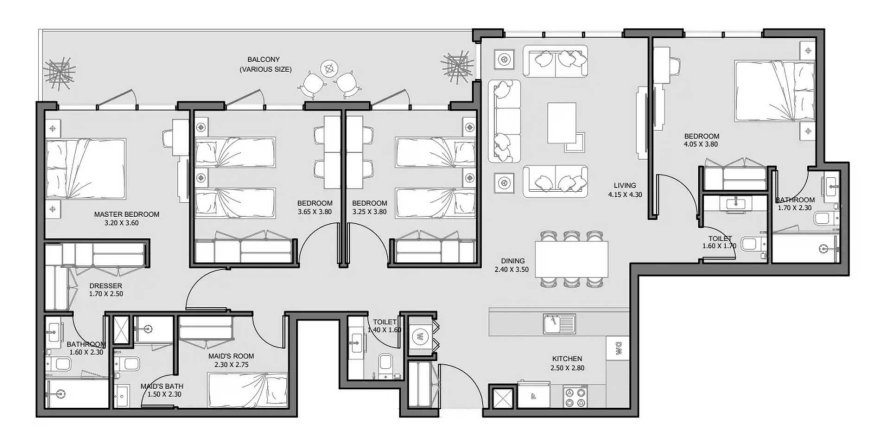 Takvåning i Al Reem Island, Abu Dhabi, UAE 4 sovrum, 162.86 kvm Nr. 579968
