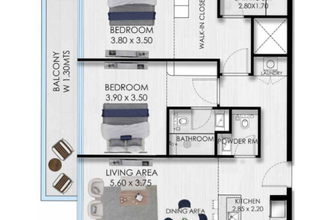 Apartemen di Jumeirah Village Triangle, Dubai, UEA 1 kamar tidur, 74 m2 nomor 732600 - foto 6
