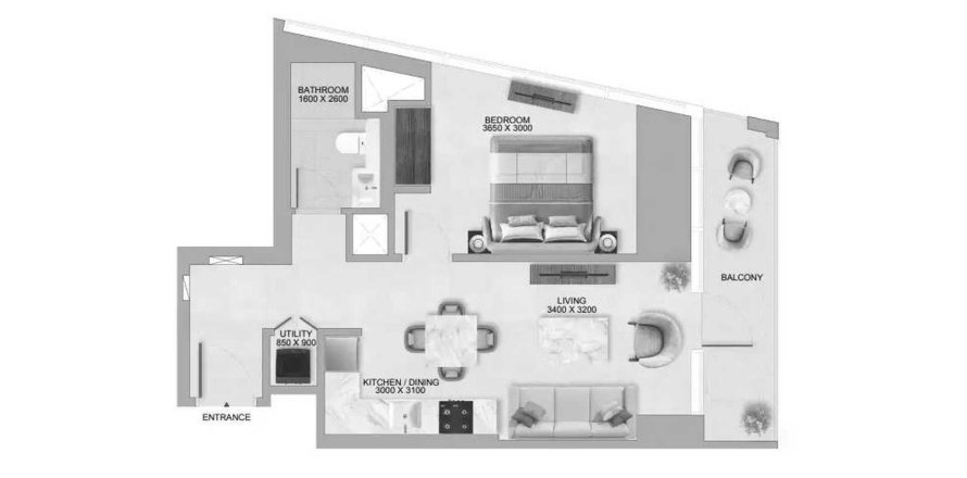 Apartemen di The Tranquil at Sobha Central di Dubai, UEA 1 kamar tidur, 63.71 m2 nomor 641309