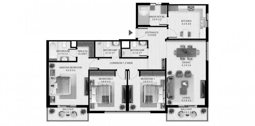 Byt v South Garden Buildings D&E v Jebel Ali, Dubai, SAE 3 ložnice, 162 m² Č.: 634082
