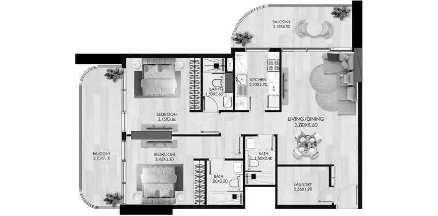Appartement in Dubai Sports City, Dubai, VAE 2 slaapkamers, 115.46 vr.m. nr 709216