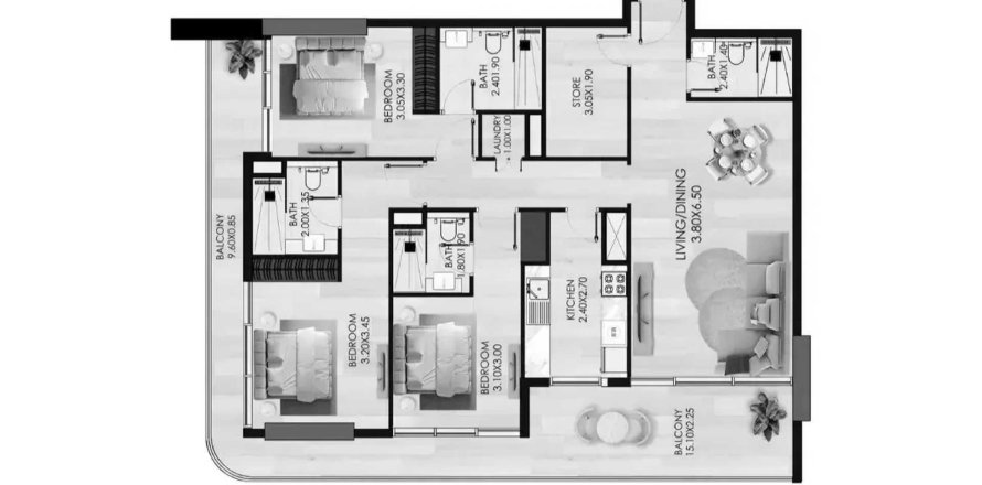 Apartmen di Verde by Vision di Dubai Sports City, UAE 3 bilik tidur, 146.04 meter persegi № 709221