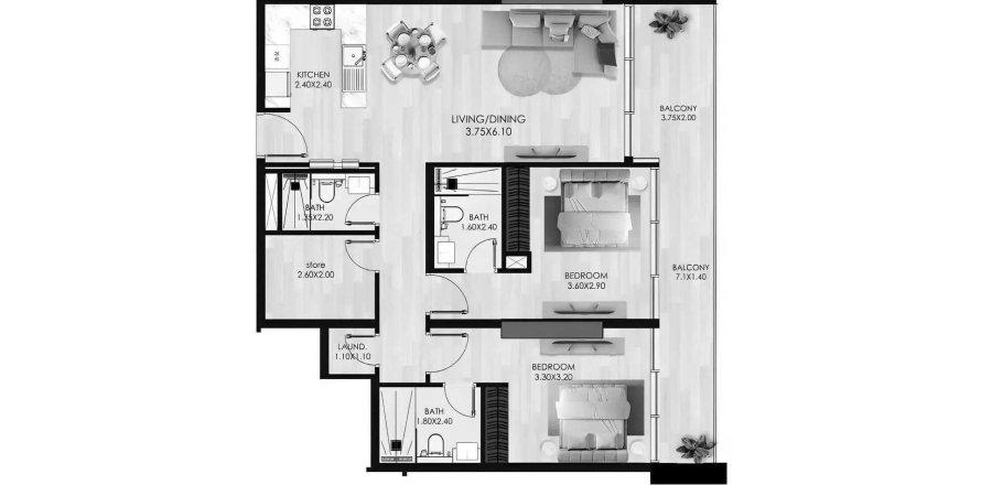 Apartman u Verde by Vision u gradu Dubai Sports City, UAE 2 spavaće sobe, 110.94 m2 Br. 709217