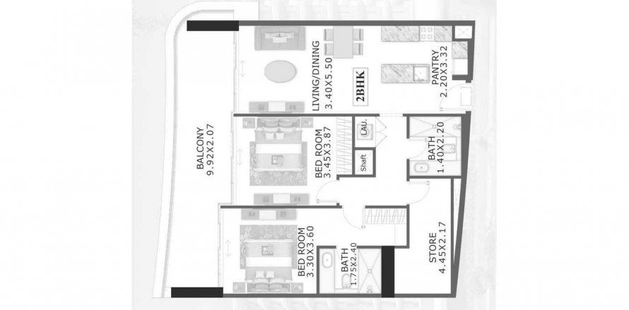 Apartament SAMANA CALIFORNIA în Al Barsha, Dubai, EAU 2 dormitoare, 116.59 mp.  №354019