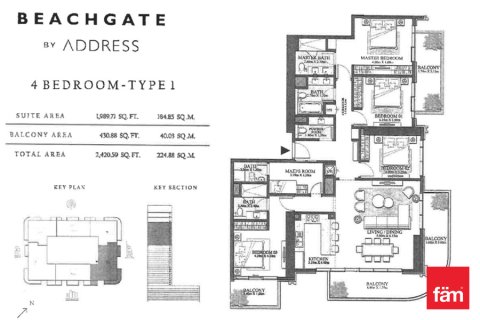 Lägenhet till försäljning i Dubai Harbour, Dubai, UAE 4 sovrum, 224.8 kvm Nr. 695312 - fotografi 10