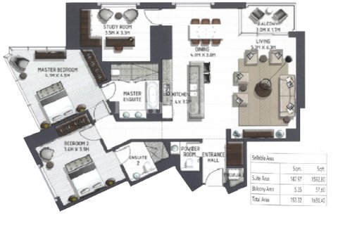 Apartament de închiriat în Downtown Dubai (Downtown Burj Dubai), Dubai, EAU 2 dormitoare, 152.36092000 mp.  №764519 - poză 22