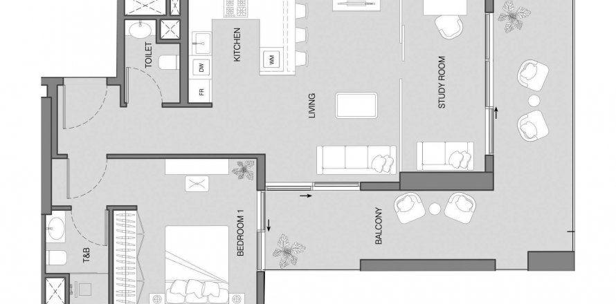 Byt v LUM1NAR Tower 1 v Jumeirah Village Triangle, Dubai, SAE 1 ložnice, 54.8 m² Č.: 488702