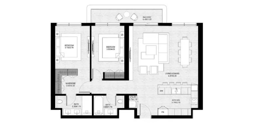 Apartament në The Strand Lunara në Ras Al Khaimah, Emiratet e Bashkuara Arabe 2 dhoma gjumi, 112.69 m2. № 710586