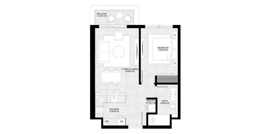 Apartament në The Strand Lunara në Ras Al Khaimah, Emiratet e Bashkuara Arabe 1 dhomë gjumi, 57.04 m2. № 710583