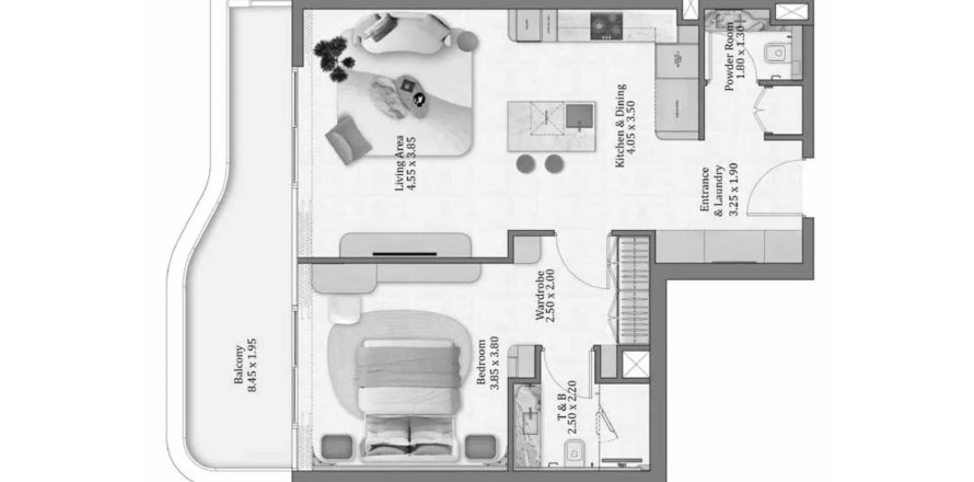 Dzīvoklis Flow Residences Dubaijā, AAE 1 istaba, 96.84 m2 Nr. 709607