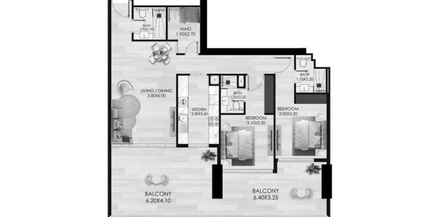 Apartment i Dubai Production City (IMPZ), Dubai, UAE 2 soveværelser, 136.89 kvm № 709184
