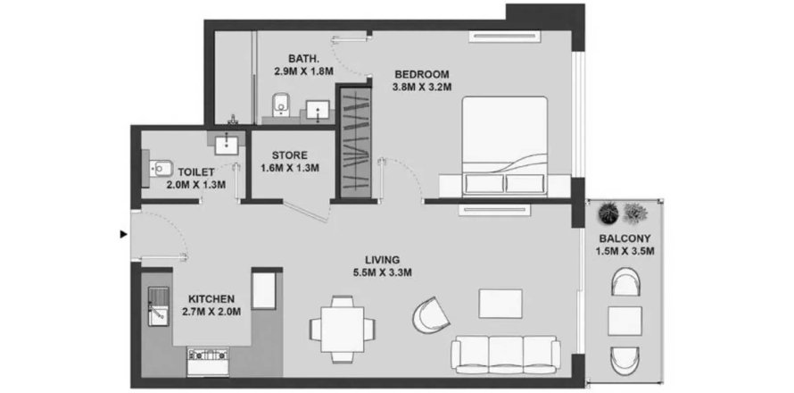 Apartmán v MAISON ELYSEE v Jumeirah Village Circle, Dubai, SAE 1 spálňa, 66.06 m2 č. 713450