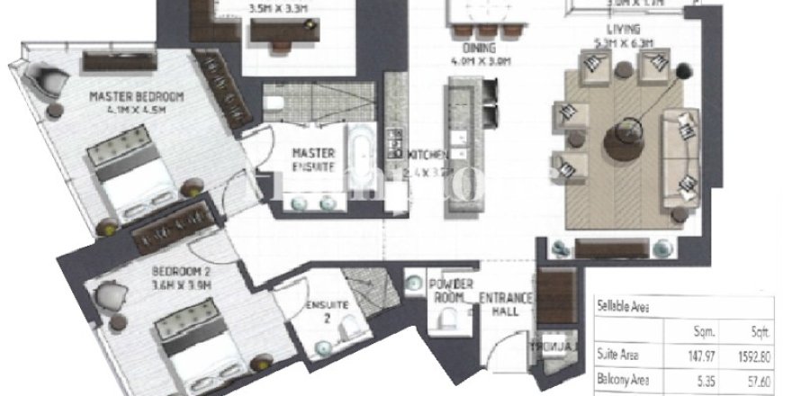 Apartman u Downtown Dubai (Downtown Burj Dubai), Dubai, UAE 152.361 m2, 2 spavaćih soba Br. 679516