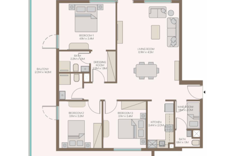 Byt v Al Furjan, Dubai, SAE 1 ložnice, 63 m² Č.: 732526 - fotografie 8