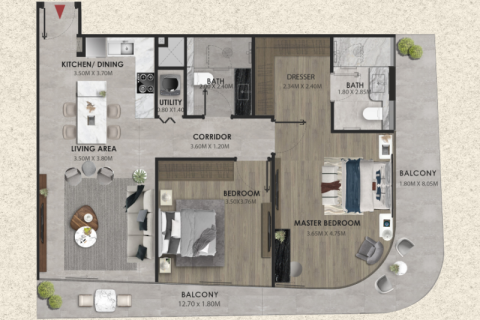 Lakás itt: Jumeirah Village Circle, Dubai, EAE, 1 szoba, 42 m², azonosító: 732495 - fénykép 6