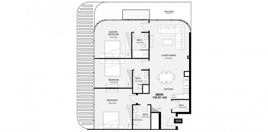 Apartment in Villa Del Gavi in Dubai, UAE 3 bedrooms, 157.38 sq.m. № 595282