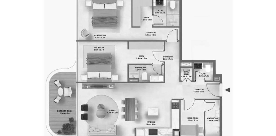Apartament w Deira, Dubai, ZEA 2 sypialnie, 113.34 mkw. nr 717466