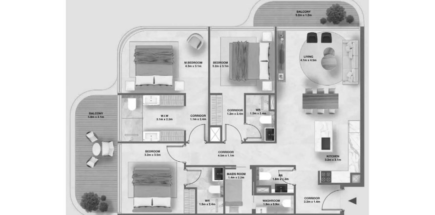 Apartament w Deira, Dubai, ZEA 3 sypialnie, 129.69 mkw. nr 717470