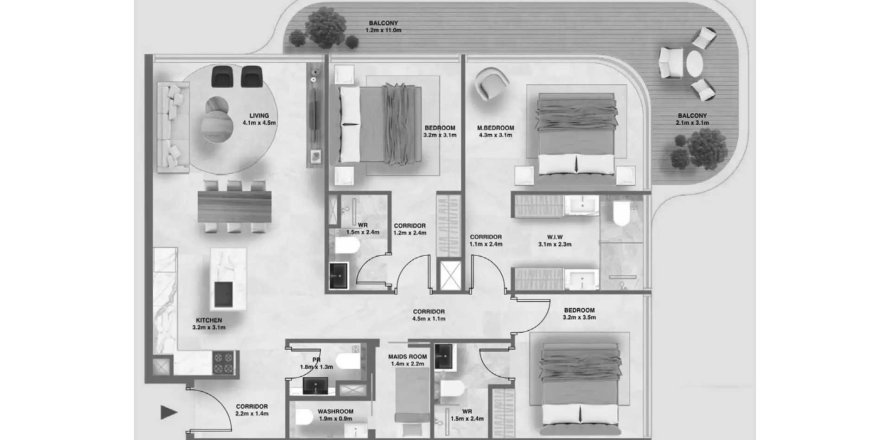 Apartament w Deira, Dubai, ZEA 3 sypialnie, 131.64 mkw. nr 717469