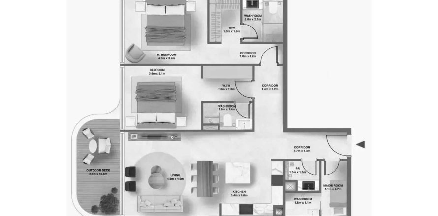 Apartament w Deira, Dubai, ZEA 2 sypialnie, 119.47 mkw. nr 717468