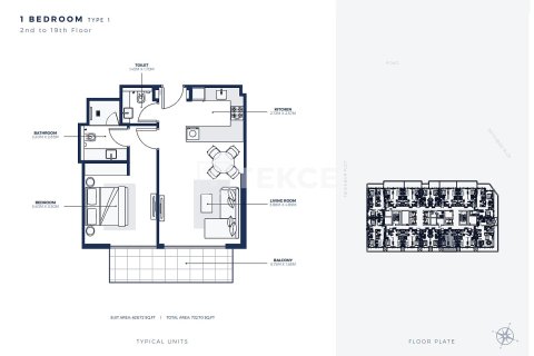 Wohnung zum Verkauf in Dubai, VAE 1 Schlafzimmer, 72 m2 Nr. 686706 - Foto 22