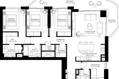 Apartemen di PALACE BEACH RESIDENCES di Dubai Harbour, Dubai, UEA 3 kamar tidur, 180 m2 nomor 637278 - foto 4