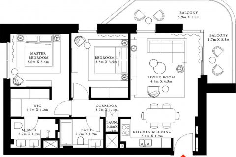 Apartemen di PALACE BEACH RESIDENCES di Dubai Harbour, Dubai, UEA 2 kamar tidur, 115 m2 nomor 637279 - foto 3