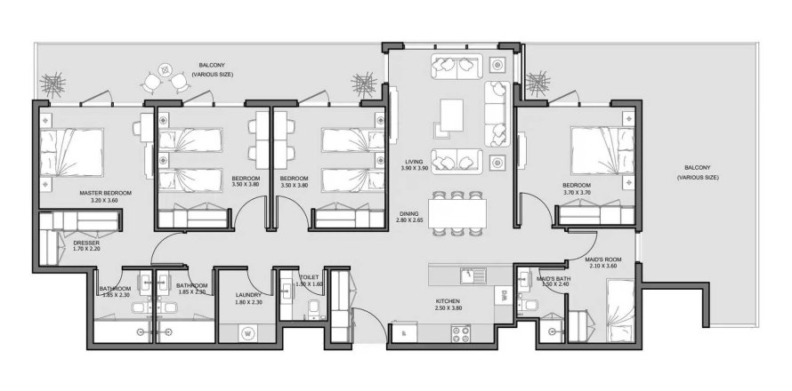 Al Reem Island, Abu Dhabi, BAE’de penthouse 4 yatak odası, 200.67 m&sup2; No 579970