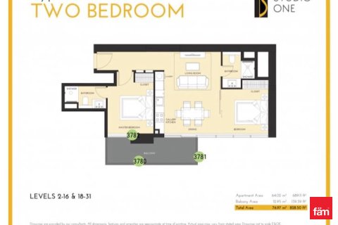 Lägenhet uthyres i Dubai Marina, Dubai, UAE 2 sovrum, 77.1 kvm Nr. 689355 - fotografi 25