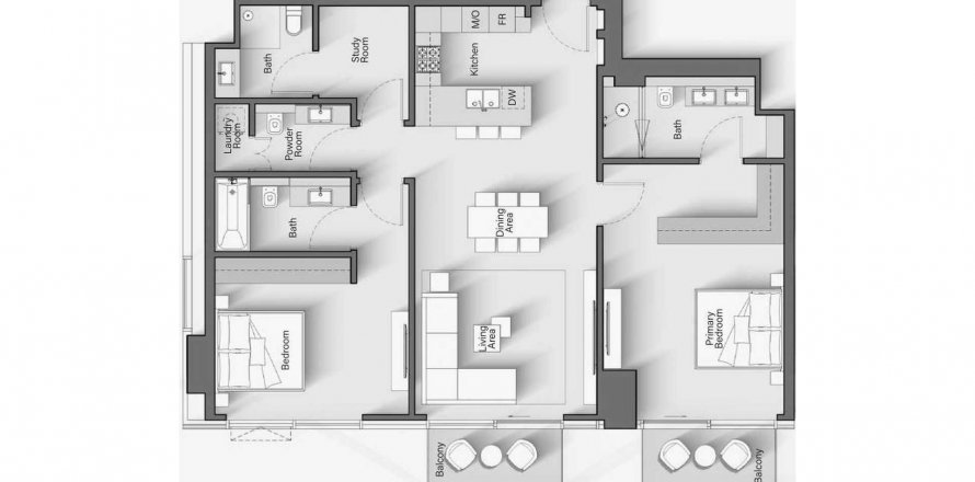 Квартира в Riverton House в Nadd Al Sheba, Дубай, ОАЕ 3 кімнати, 124.1м2 № 634133