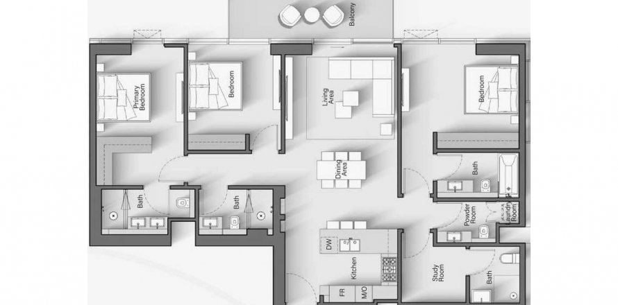Apartment in Riverton House in Nadd Al Sheba, Dubai, UAE 3 bedrooms, 142.1 sq.m. № 634134
