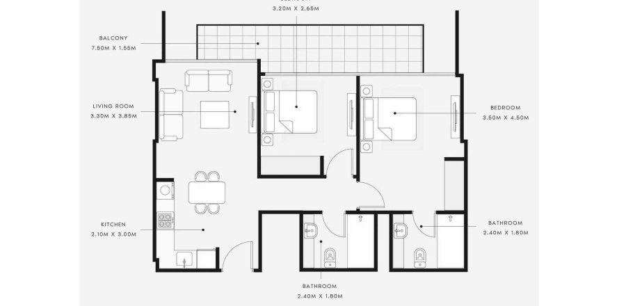 Apartament w Meydan, Dubai, ZEA 2 sypialnie, 78.99 mkw. nr 402051