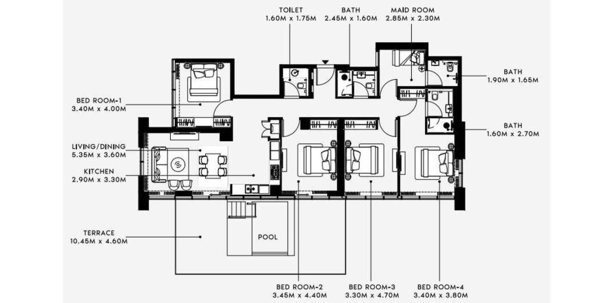 Apartment AZIZI RIVIERA i Meydan, Dubai, UAE 4 soveværelser, 198.84 kvm № 237184