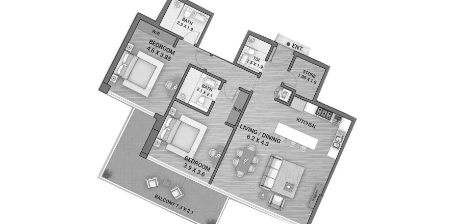 Apartment i Dubai, UAE 2 soveværelser, 125.53 kvm № 713762