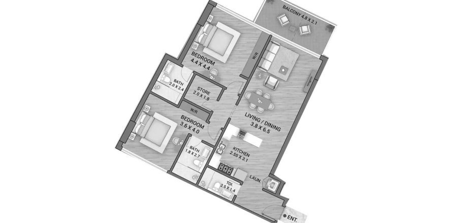 Apartment i Dubai, UAE 2 soveværelser, 118.84 kvm № 713761