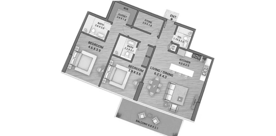 Apartment i Dubai, UAE 2 soveværelser, 136.38 kvm № 713763