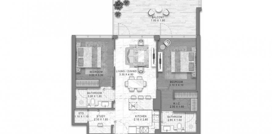 阿联酋 Dubai DAMAC Hills (Akoya by DAMAC) 公寓 2 卧, 98.7 平方米 , 编号 636857