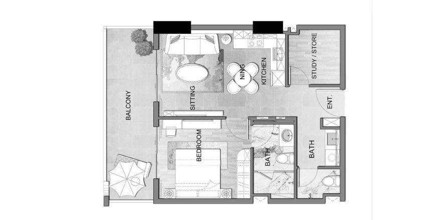 Dzīvoklis Listone Residence International City, Dubaijā, AAE 1 istaba, 63 m2 Nr. 698698