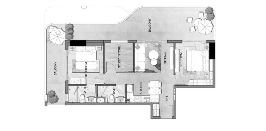 Dzīvoklis Listone Residence International City, Dubaijā, AAE 2 istabas, 108 m2 Nr. 698706