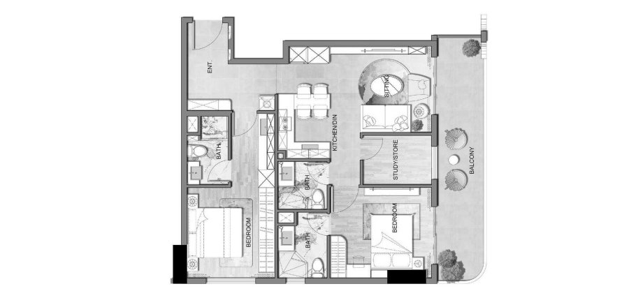 Dzīvoklis Listone Residence International City, Dubaijā, AAE 2 istabas, 94 m2 Nr. 698703