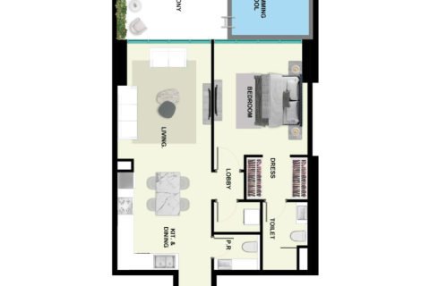 Dubai Land, Dubai, संयुक्त अरब अमीरात में अपार्टमेंट, 1 कमरा, संख्या 689737 - फ़ोटो 8